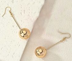 Shiny Bright Bold Large Gold Plated Acrylic Lightweight Ball Drop Earrings