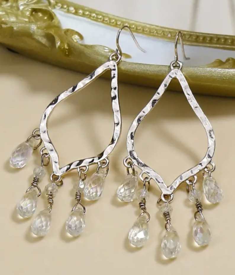 Gold tone Metal Chandelier With Crystal Facet Drops Dangle Earrings