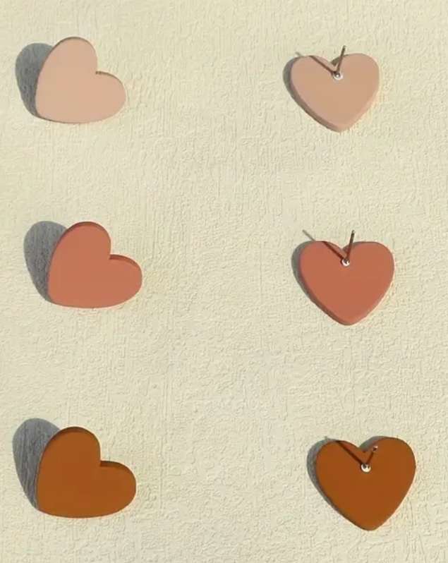 Acrylic Heart Stud Earrings Stone Grey Terracotta Coffee Brown Set Of 3