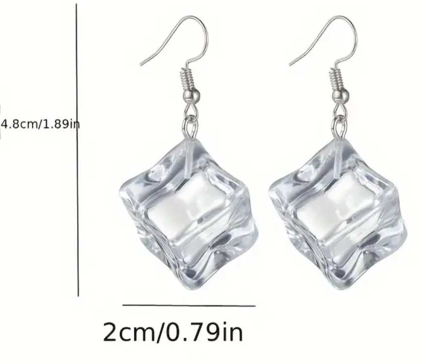 Cold As Ice Transparent Acrylic Resin Ice Cube Block Dangle Earrings