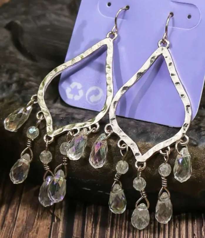 Gold tone Metal Chandelier With Crystal Facet Drops Dangle Earrings