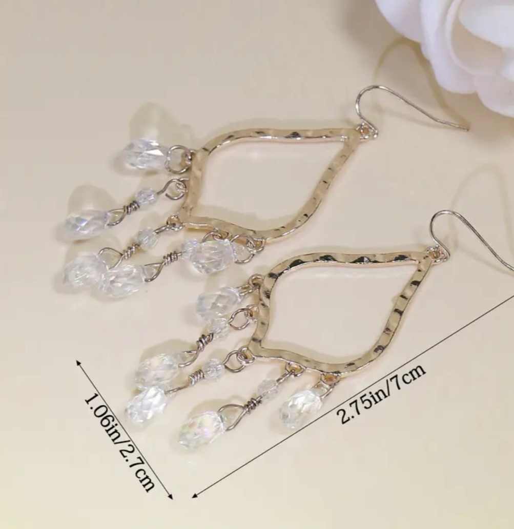 Gold tone Metal Chandelier With Crystal Facet Drops Dangle Earrings