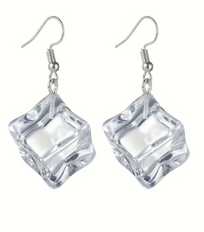 Cold As Ice Transparent Acrylic Resin Ice Cube Block Dangle Earrings