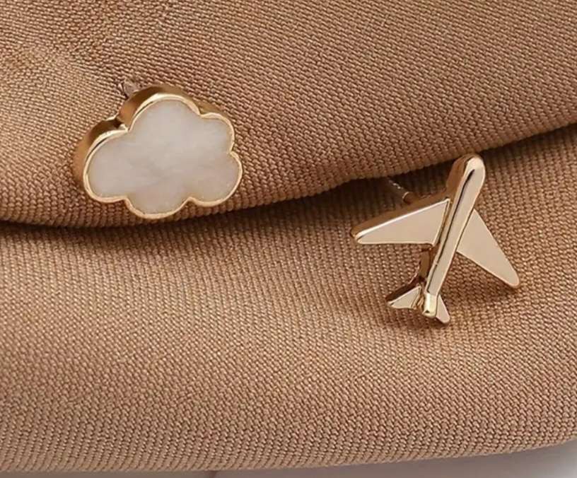 Come Fly With Me Holiday Vacation Gold Plated Cute Little Aeroplane Cloud Plane Stud Earrings
