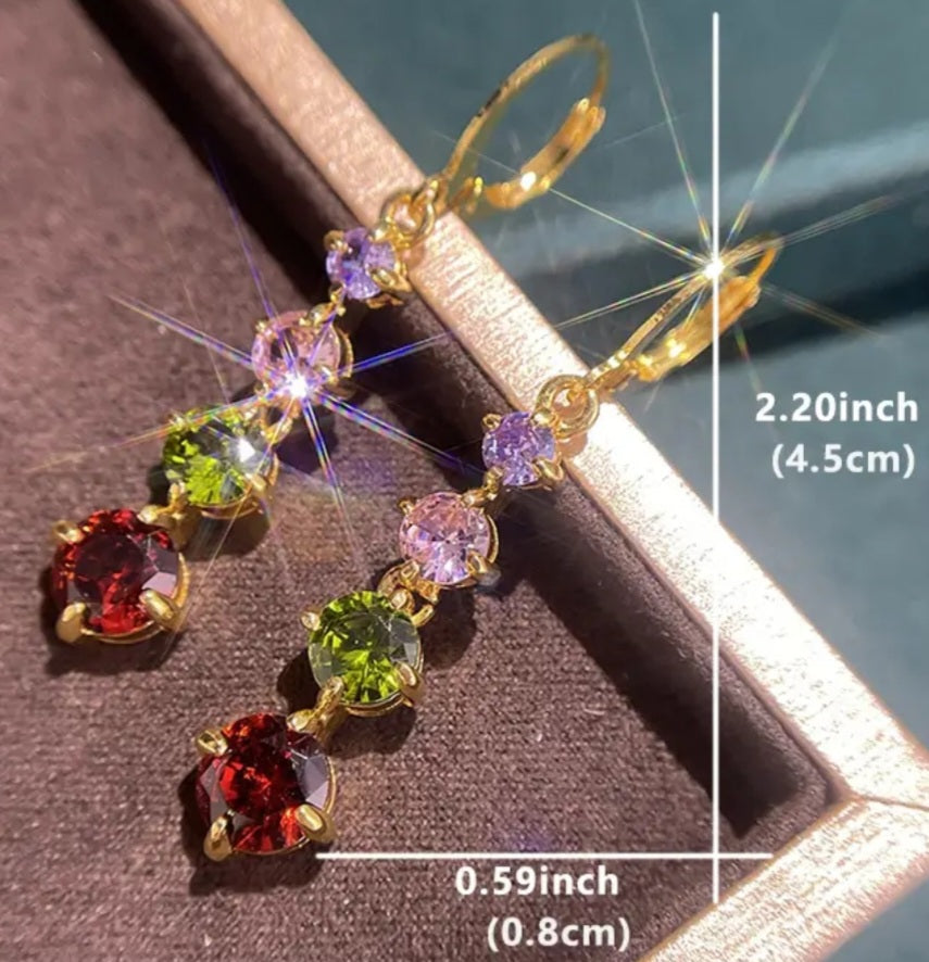 Gold Plated Multi-Coloured Synthetic Gem Drop Earrings