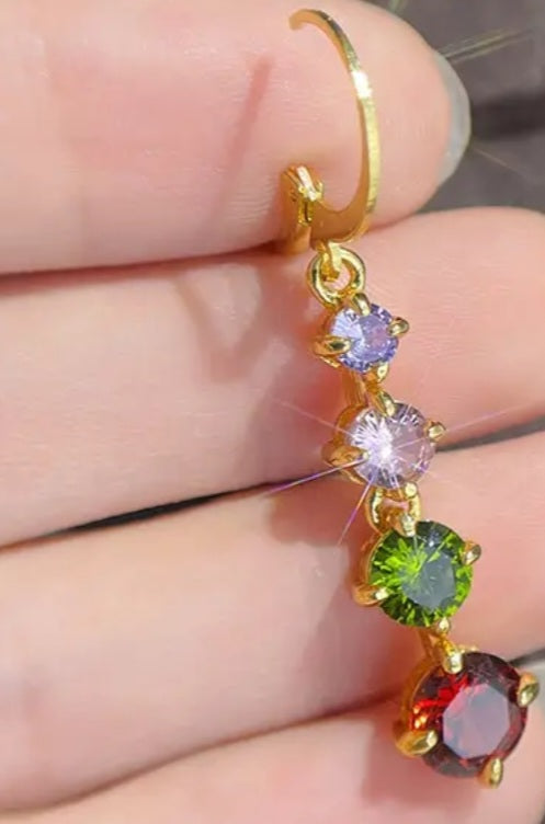 Gold Plated Multi-Coloured Synthetic Gem Drop Earrings