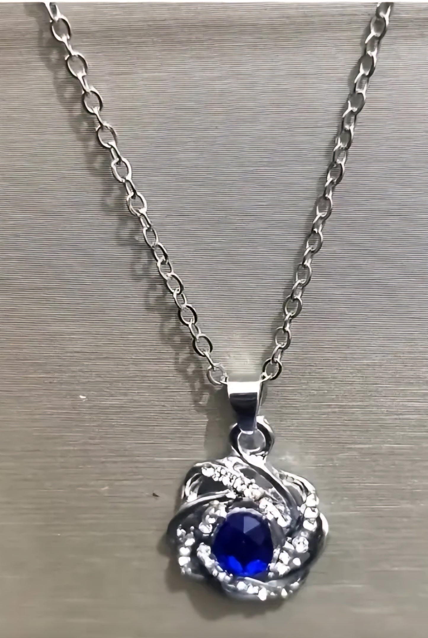 Silver Plated Swirl Twist Rhinestone Set Pendant On Dainty Chain Necklace