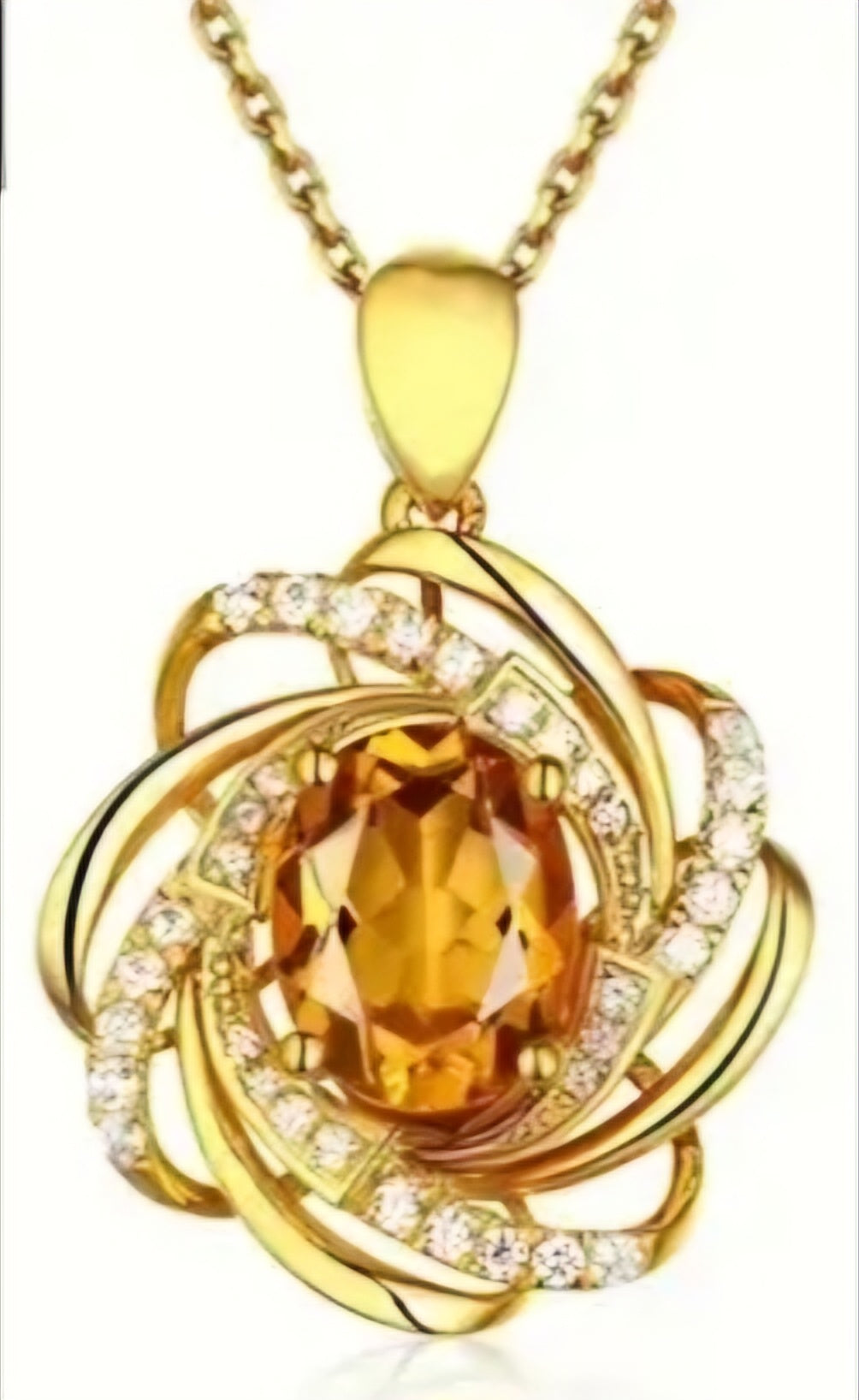 Gold Plated Swirl Twist Rhinestone Set Pendant On Dainty Chain Necklace