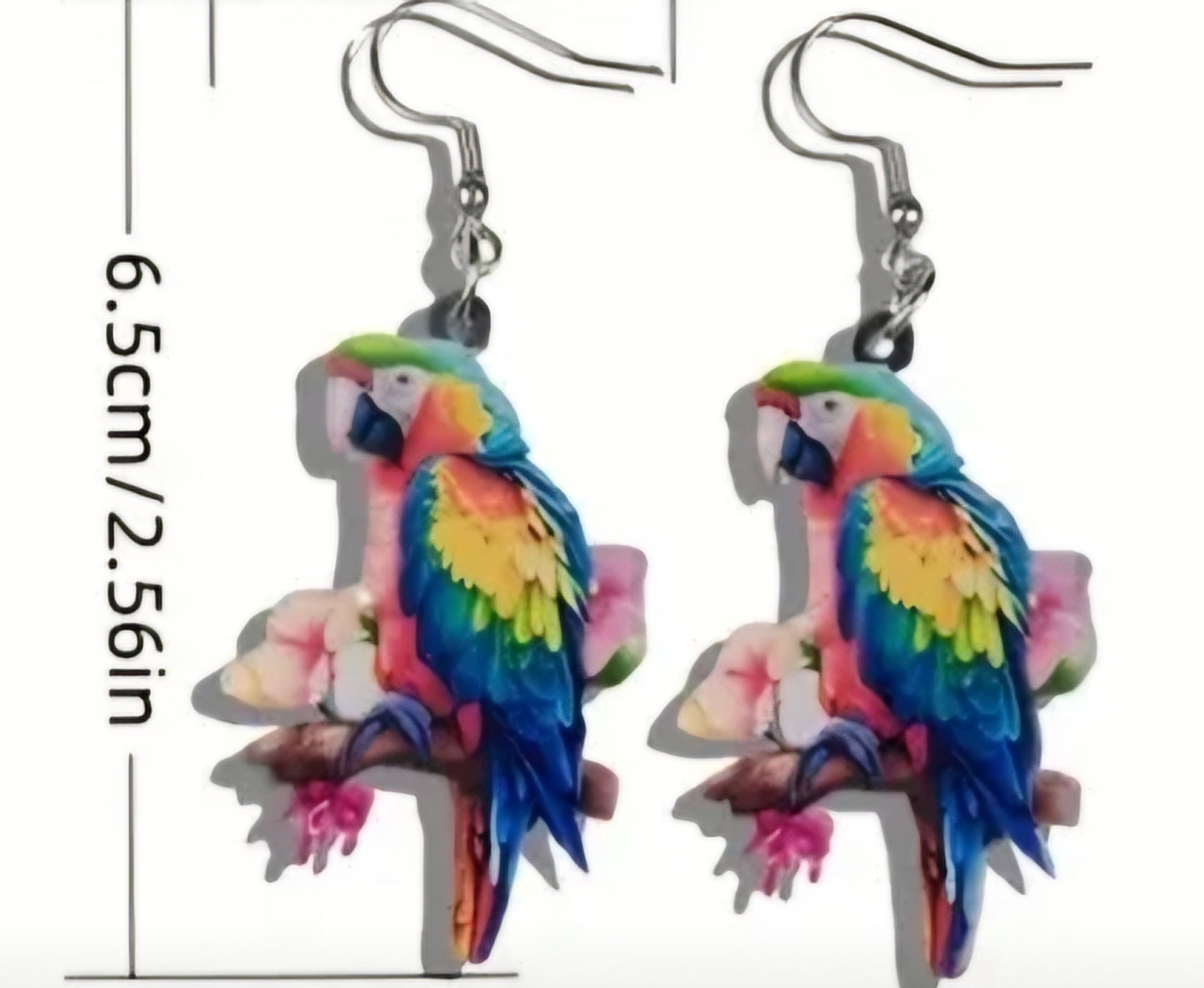 Acrylic Parrot Flowers Design Dangle Earrings