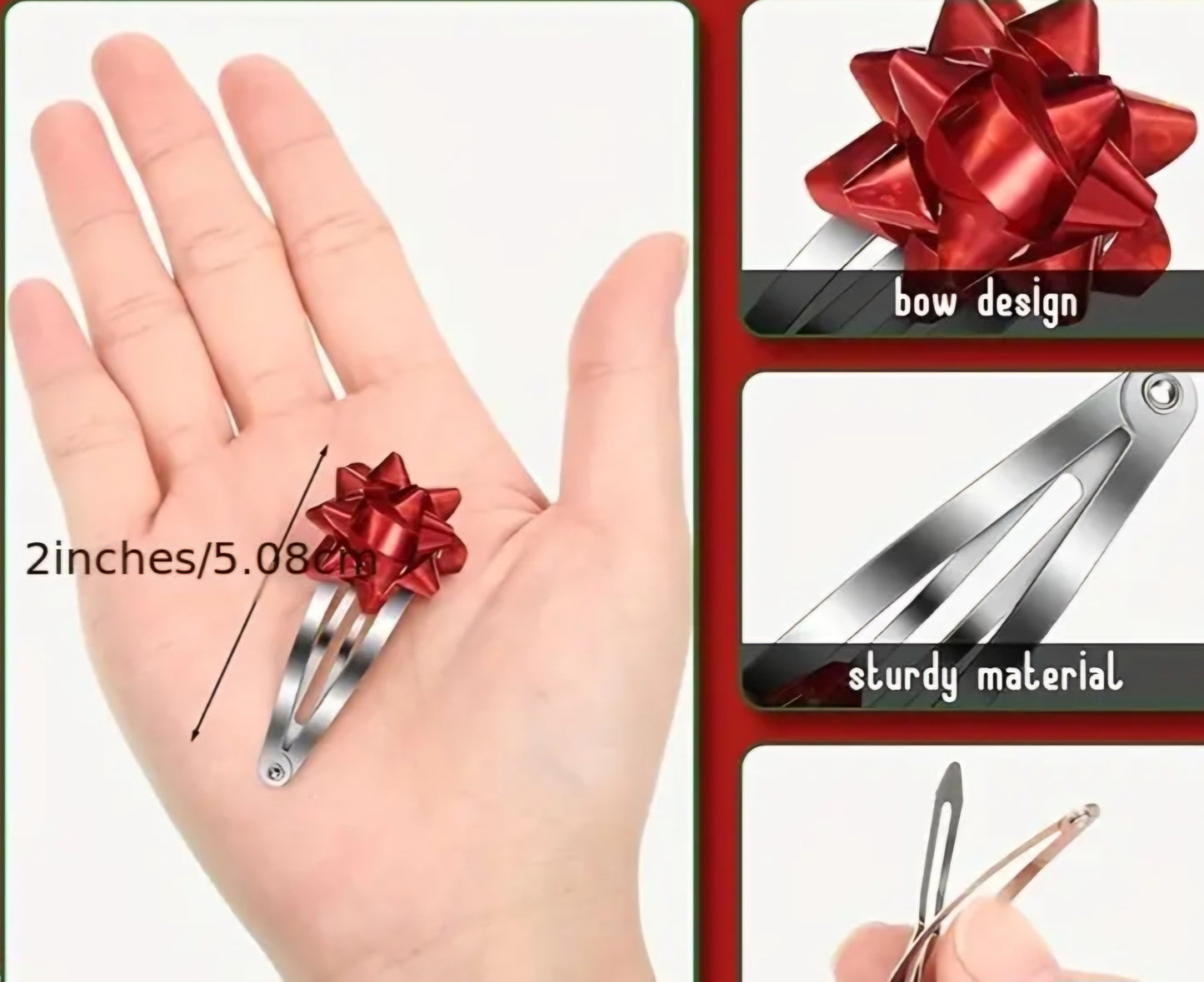 Christmas Festive Silver Plated Red Green Silver Gift Tag Hair Snaps Clips Set of 3