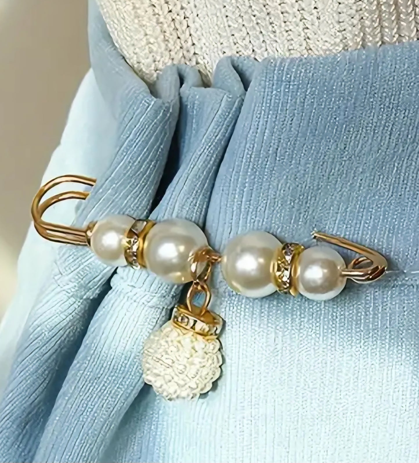Cardigan Sweater Shirt Dress Pants Clothing Gold Plated Giant Safety Pin Design Brooch Rhinestones Faux Pearl Drop
