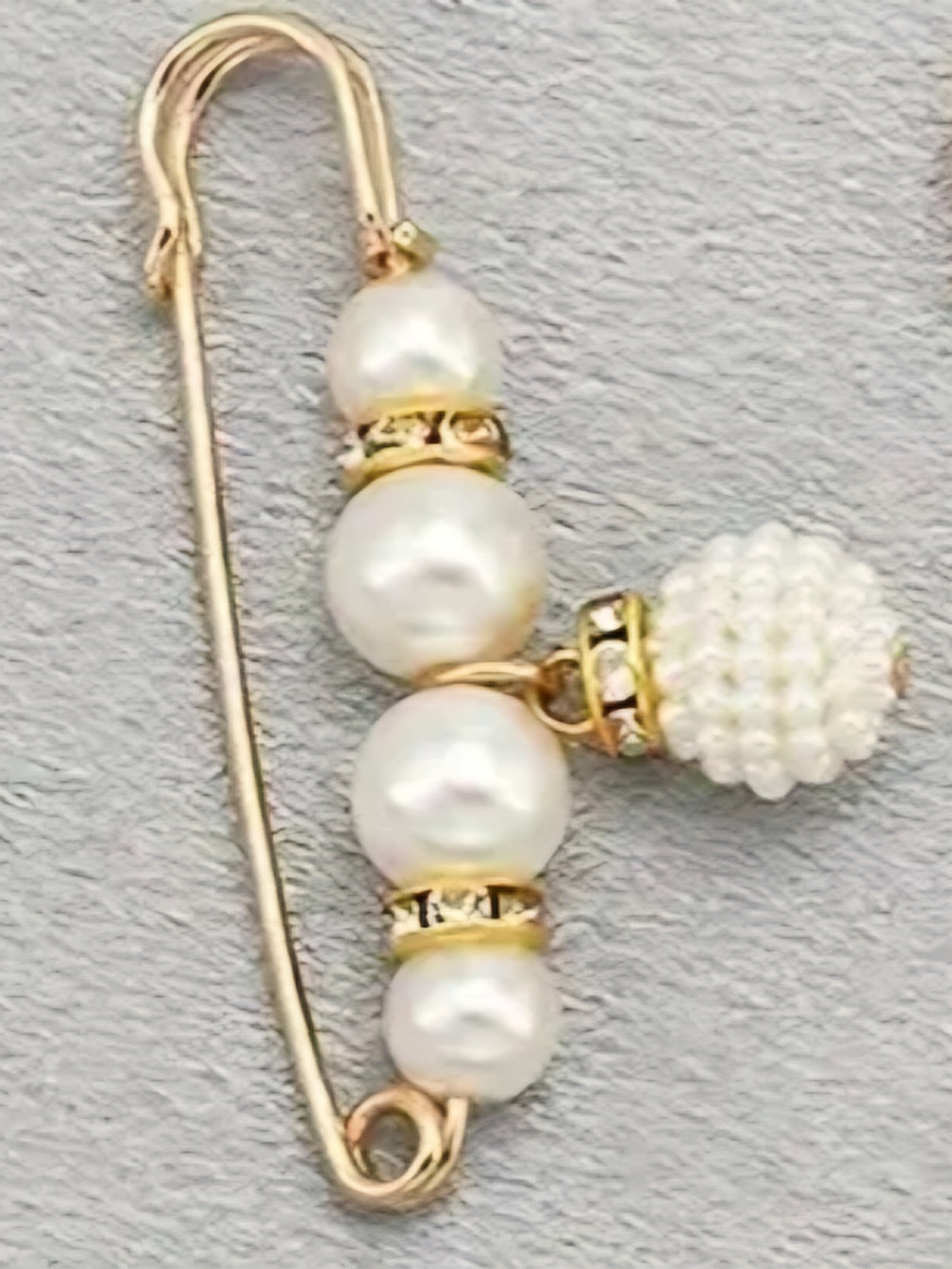 Cardigan Sweater Shirt Dress Pants Clothing Gold Plated Giant Safety Pin Design Brooch Rhinestones Faux Pearl Drop