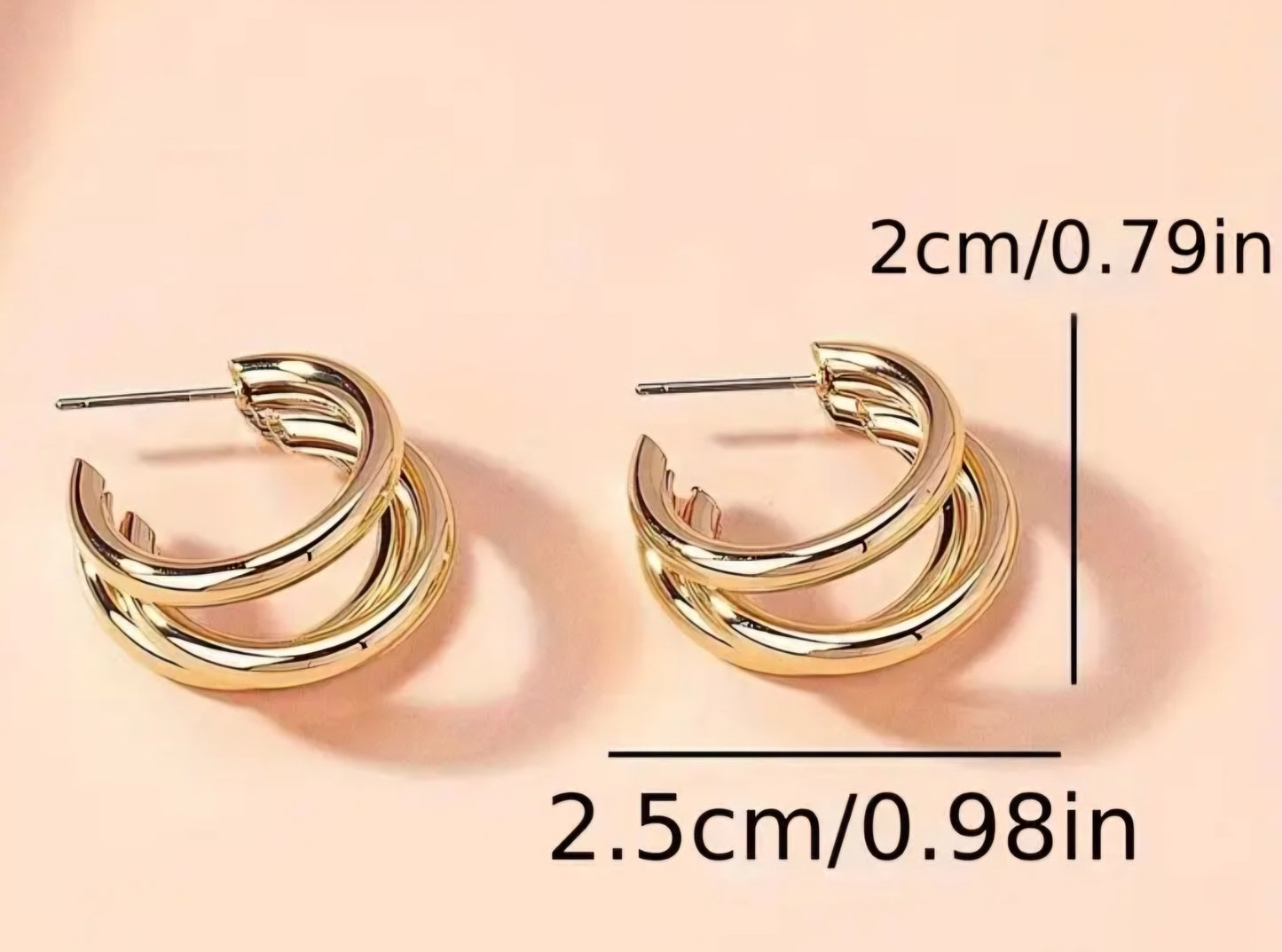 Classic Triple Hoop Gold Plated Huggie Style Earrings