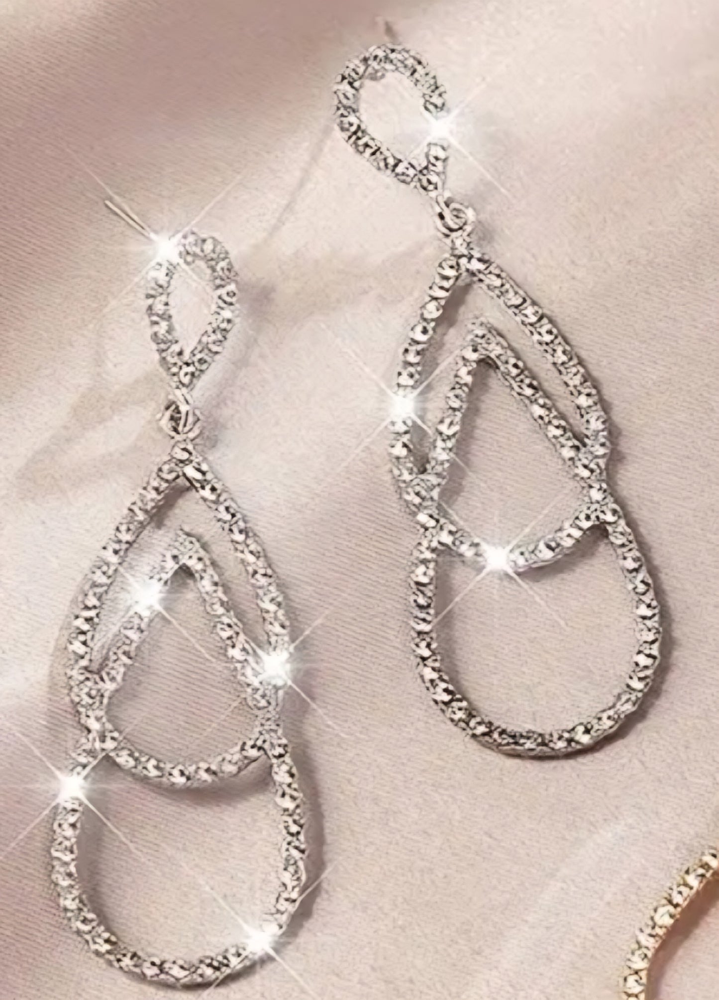 Bling Double Tear Drop Rhinestone Inlay Silver Plated Drop Dangle Earrings