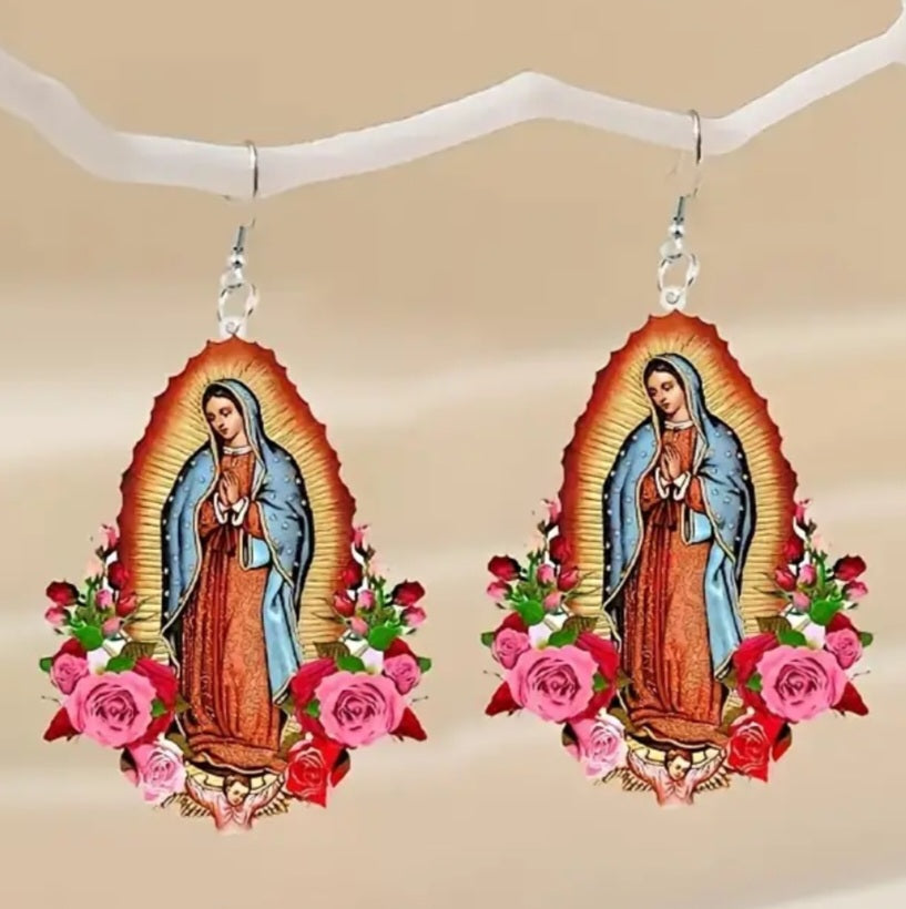 Madonna Our Lady Virgin Mary Faith And Love Colourful Acrylic Dangle Earrings