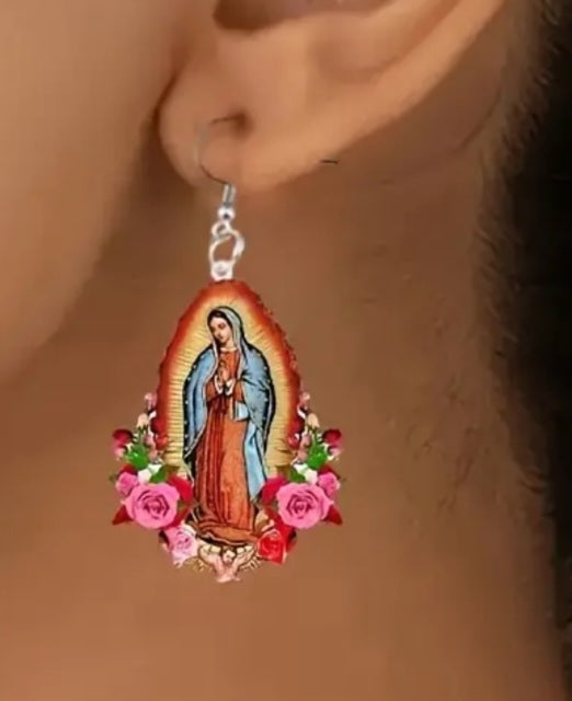 Madonna Our Lady Virgin Mary Faith And Love Colourful Acrylic Dangle Earrings