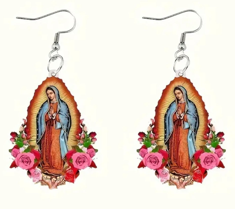Madonna Our Lady Virgin Mary Faith And Love Colourful Acrylic Dangle Earrings
