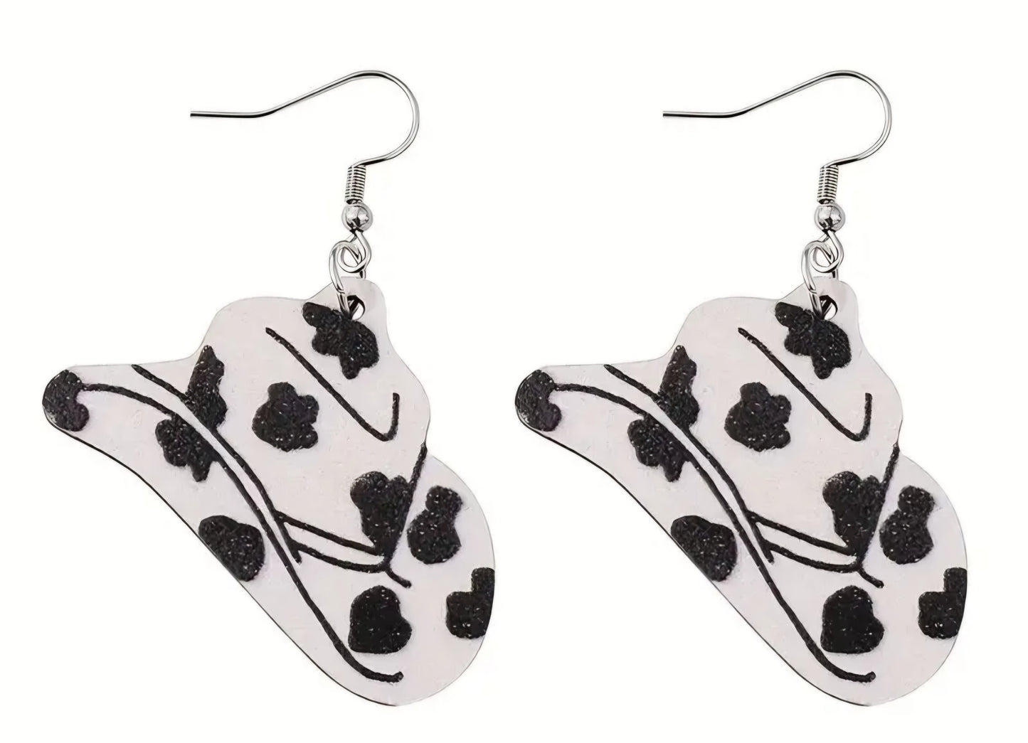 Country Large Wood Western Cowboy Hat Design Lightweight Drop Dangle Earrings