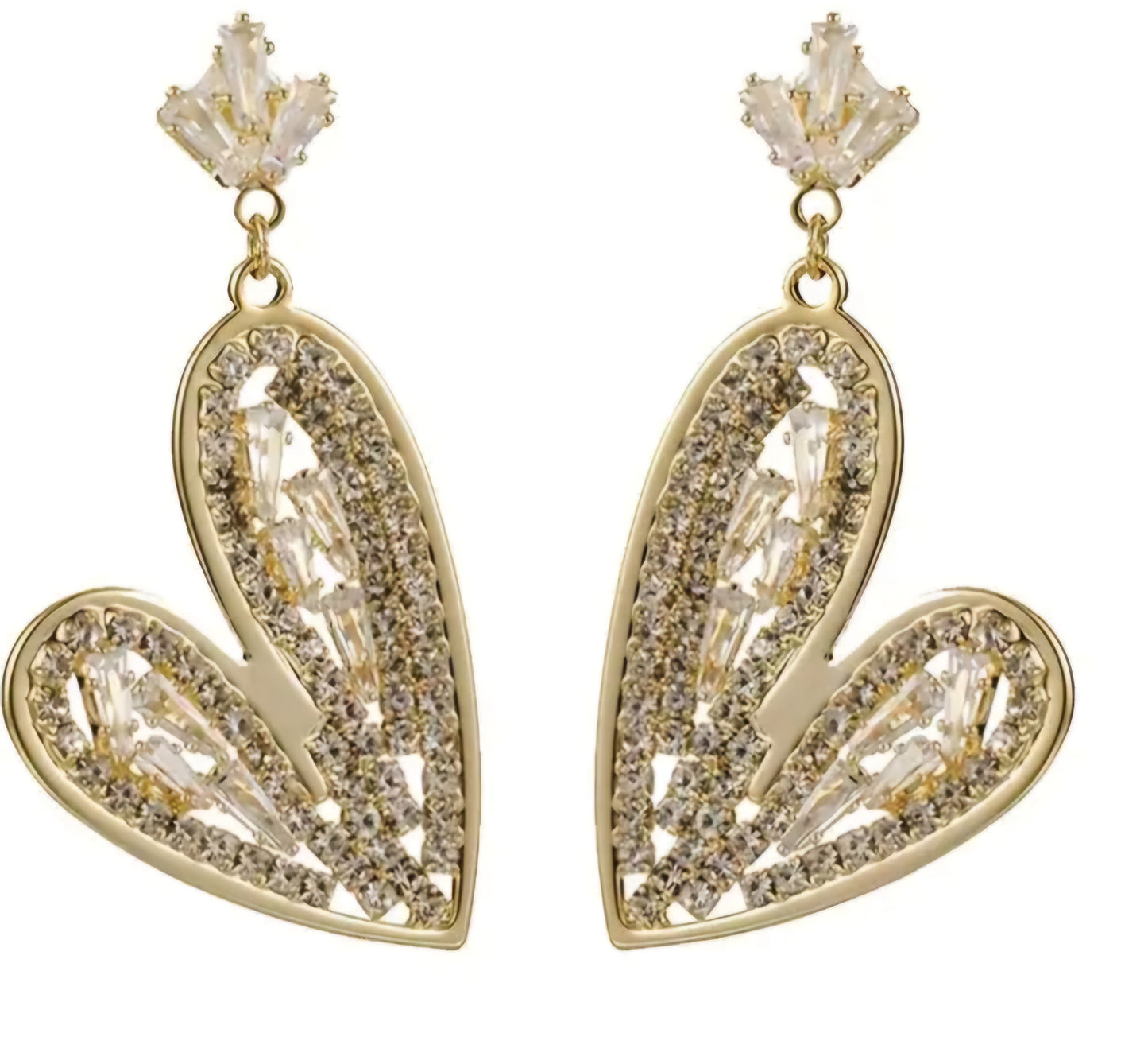 Large Elongated Heart Design Silver Plated Rhinestone Bling Drop Dangle Earrings