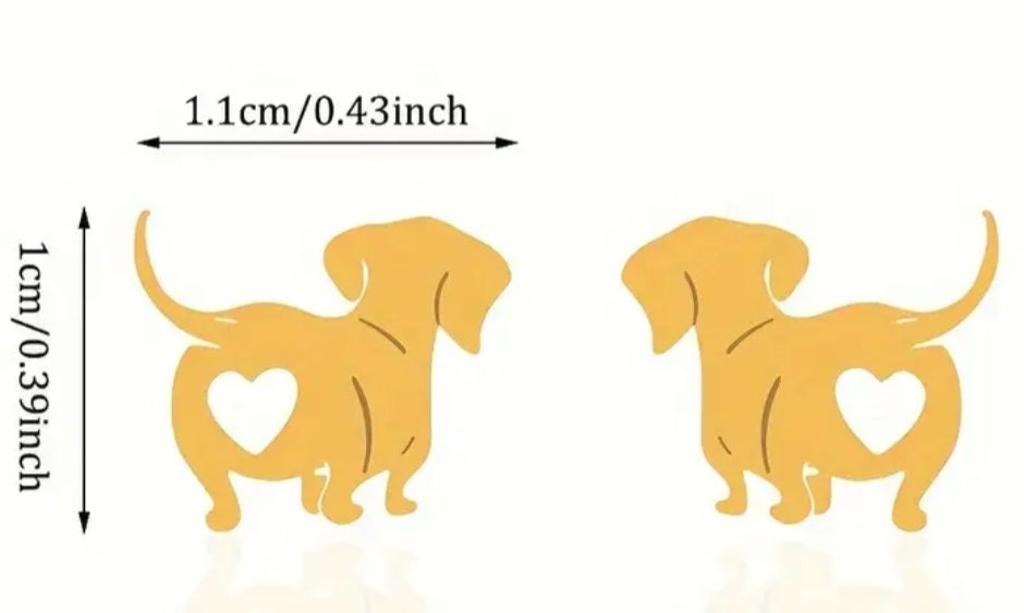 Adorable Dog Puppy Sausage Dog Heart Design Gold Plated Stainless Steel Small Teeny Stud Earrings