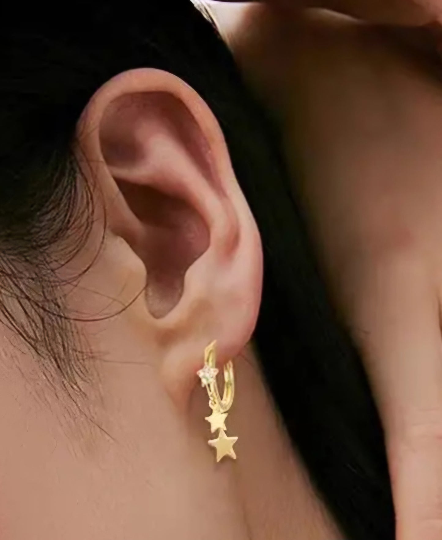 Copper Filled Gold Plated Zircon Inlay Star Design Small Hoop Huggie Style Charm Dangle Earrings