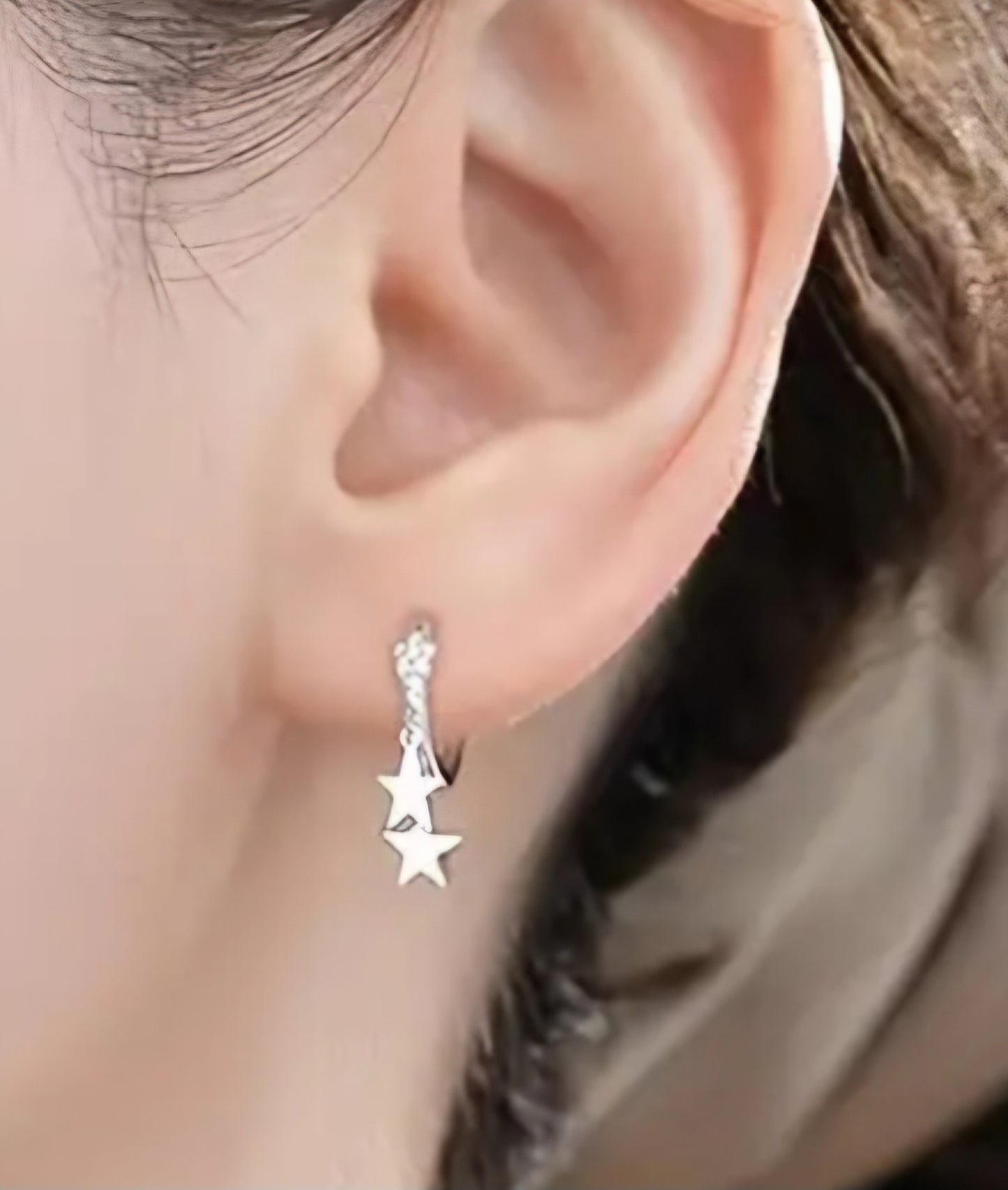 Copper Filled Silver Plated Zircon Inlay Star Design Small Hoop Huggie Style Charm Dangle Earrings