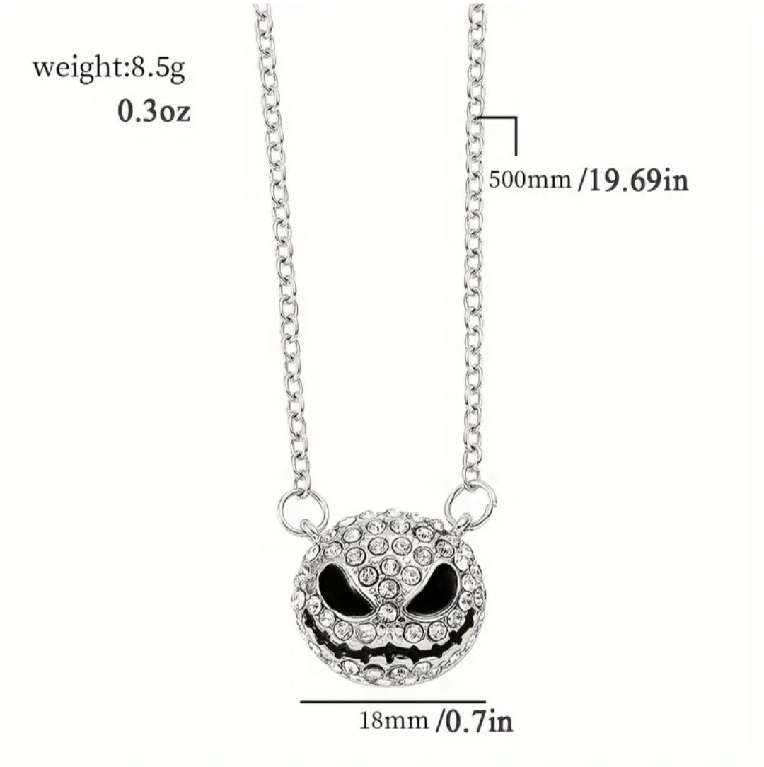 Halloween Nightmare Before Christmas Jack Skellington Inspired Skull Face Punk Silver Plated Rhinestone Necklace