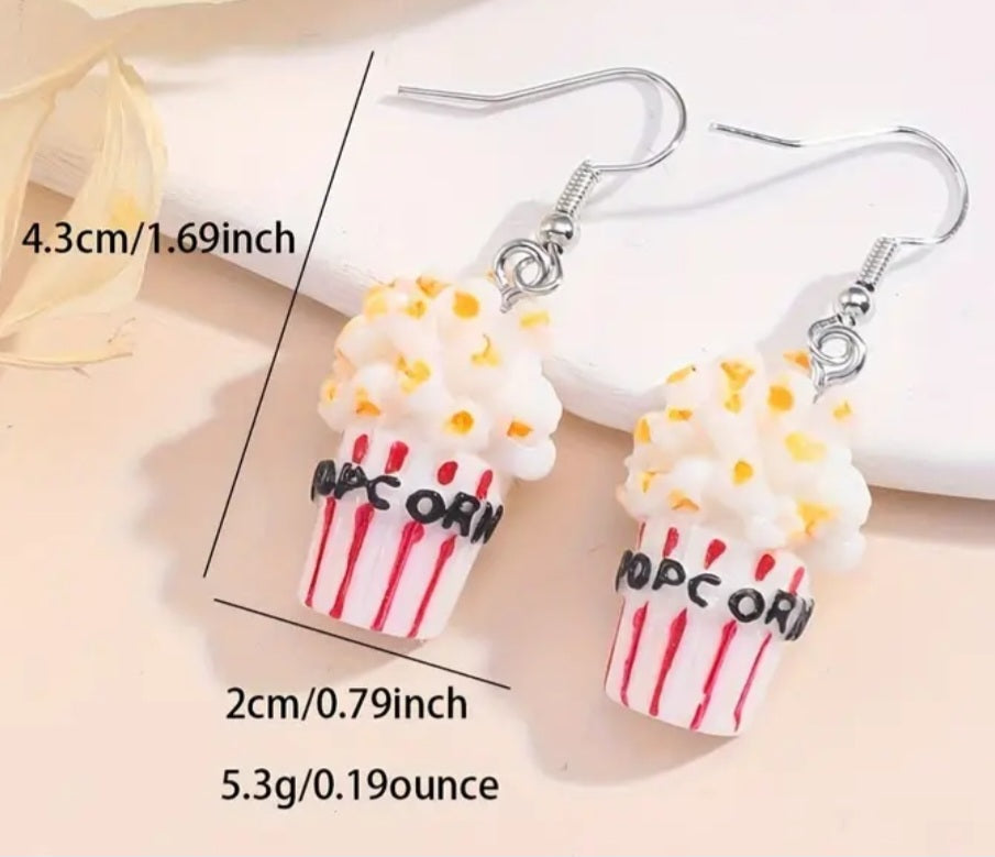 Acrylic Cartoon Popcorn Bucket Design Drop Dangle Earrings