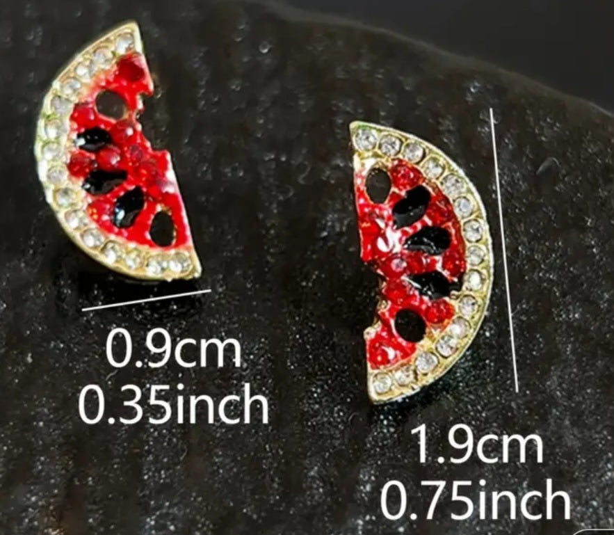 Fruit Watermelon Slice Rhinestone Inlay Tiny Stud Earrings