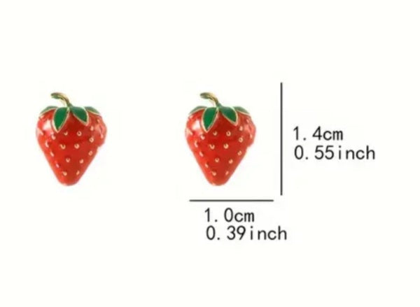 Enamel Painted Cute Strawberry Design Metal Stud Earrings
