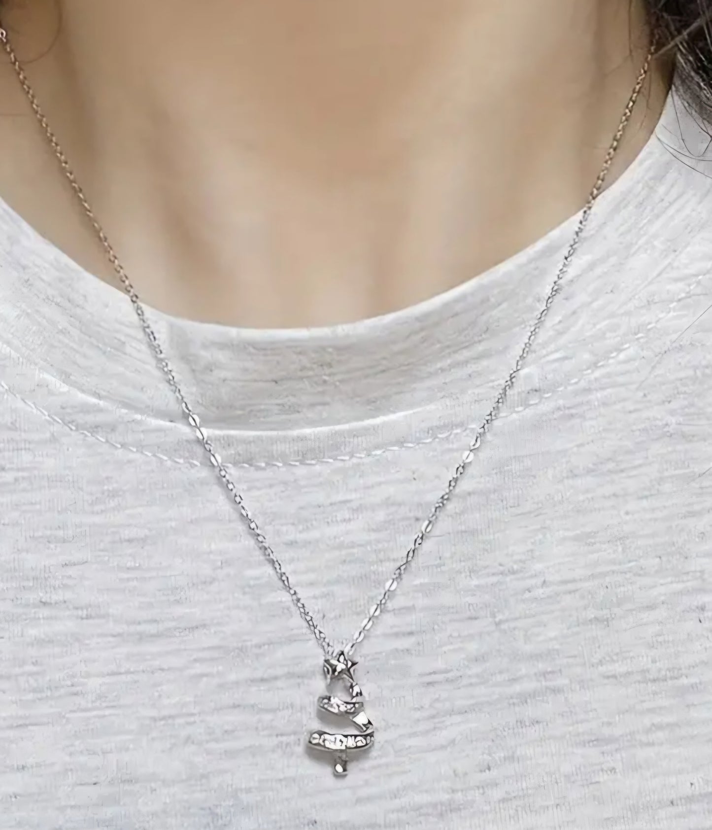 Dainty Festive Small Spiral Swirl Christmas Tree Design Silver Plated Rhinestone Inlay Necklace