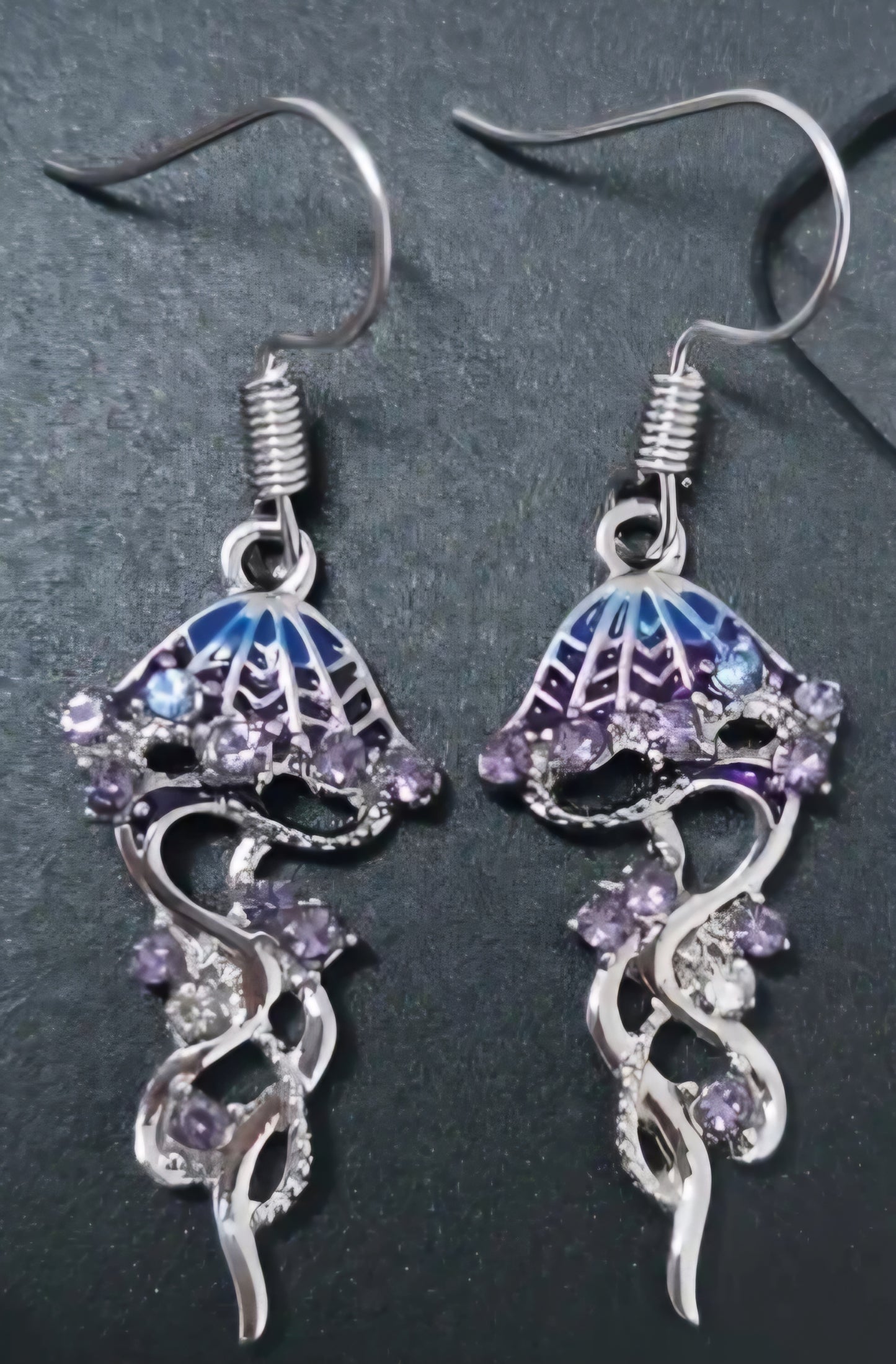 Dainty Jellyfish Silver Plated Rhinestone Inlay Marine Design Small Drop Dangle Earrings