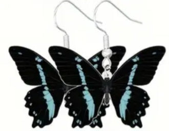 Acrylic Colourful Butterfly Black Ice Blue Design Drop Dangle Earrings