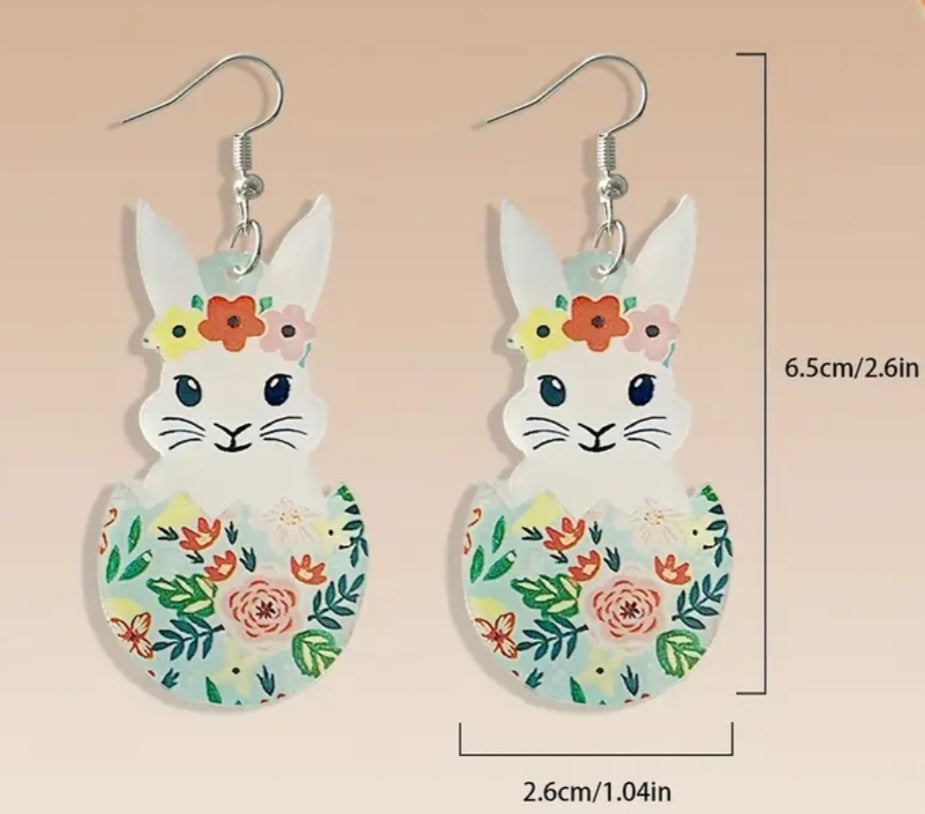 Acrylic Easter Floral Bunny Egg Spring Drop Dangle Earrings