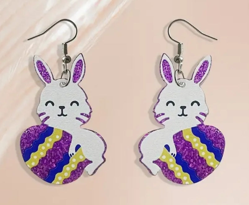 Acrylic Easter Glitter Bunny Egg Spring Drop Dangle Earrings