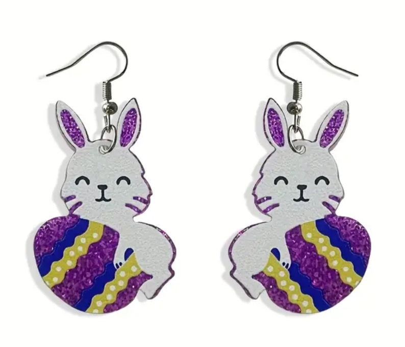 Acrylic Easter Glitter Bunny Egg Spring Drop Dangle Earrings