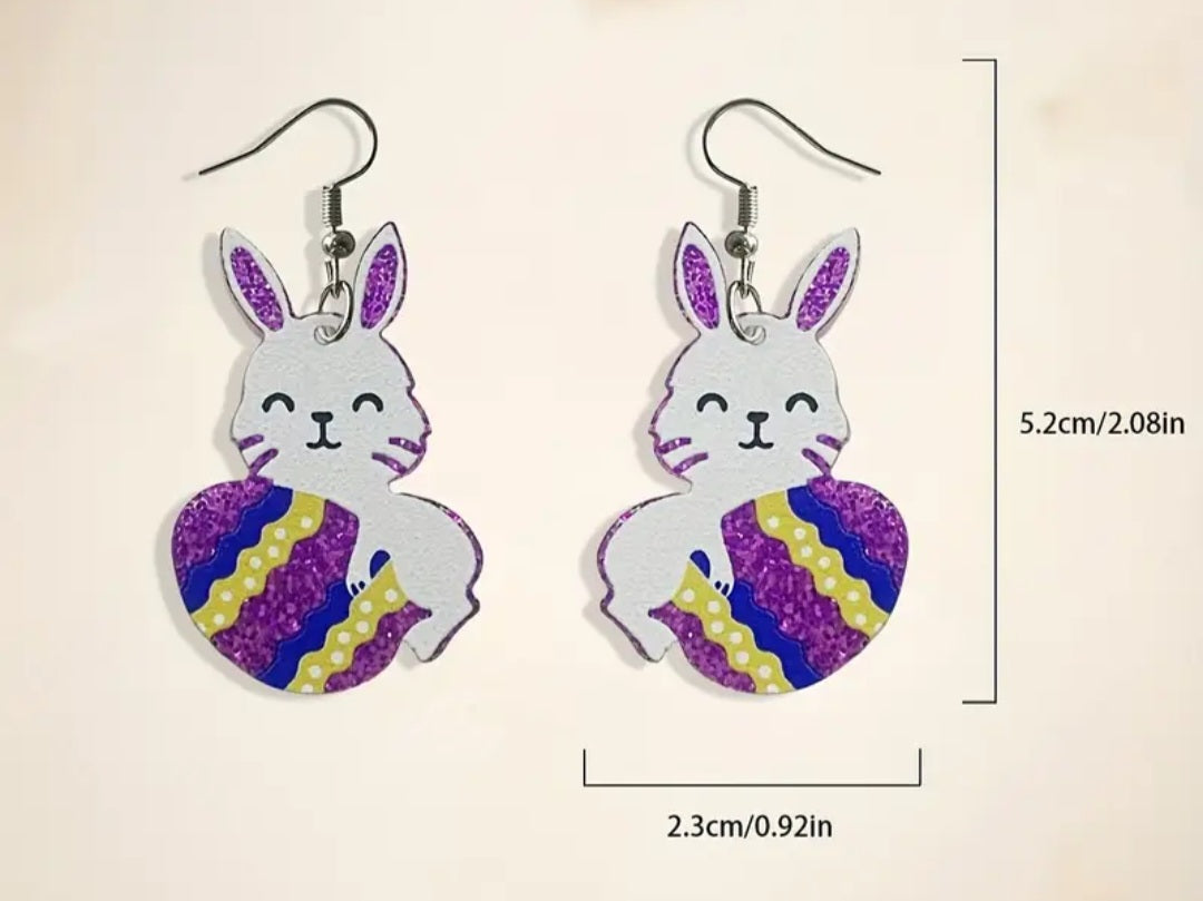 Acrylic Easter Glitter Bunny Egg Spring Drop Dangle Earrings