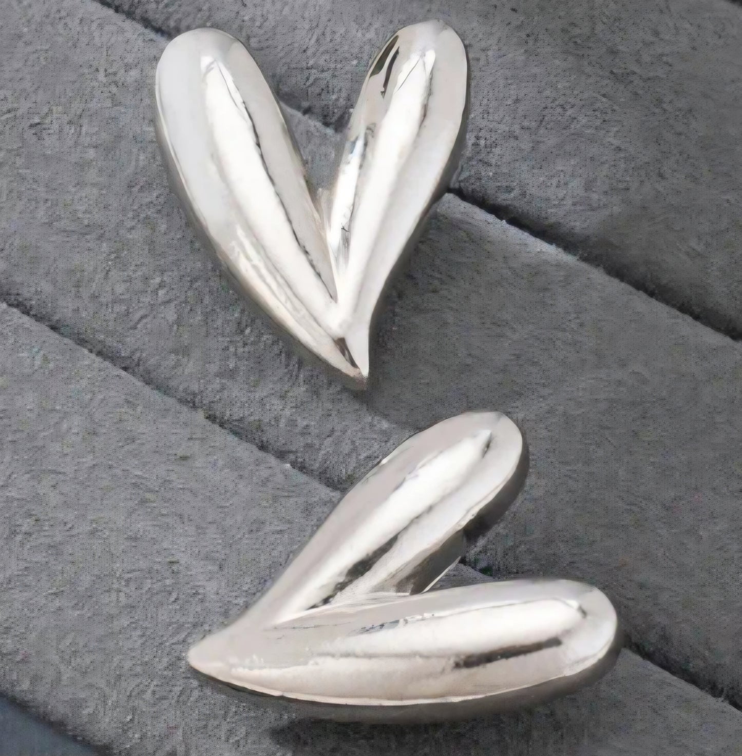Heart Shaped Silver Tone Curved Metal Large Stud Earrings