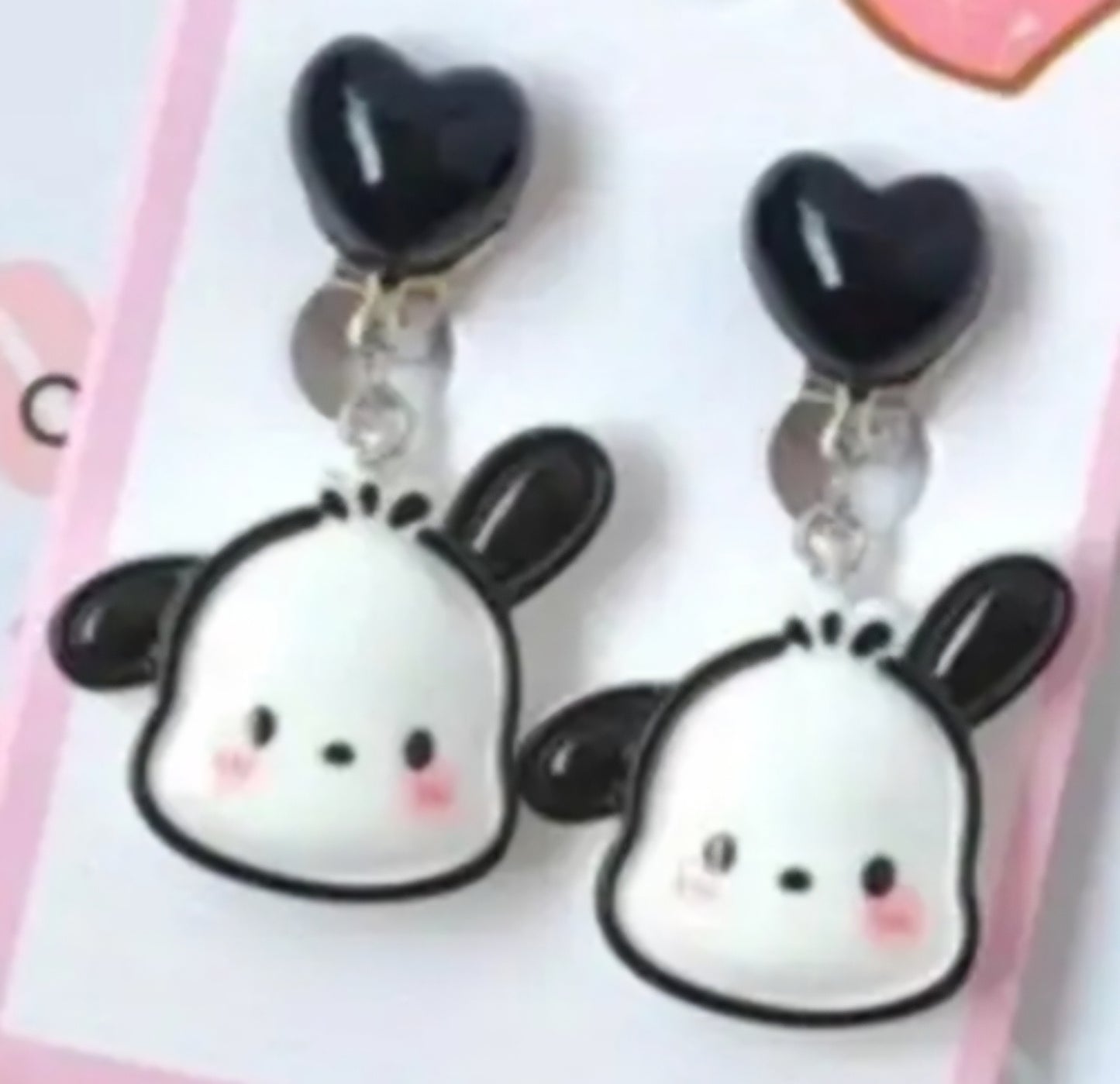Acrylic Cartoon Hello Kitty Pochacco Inspired Character Clip-On Heart Drop Dangle Earrings