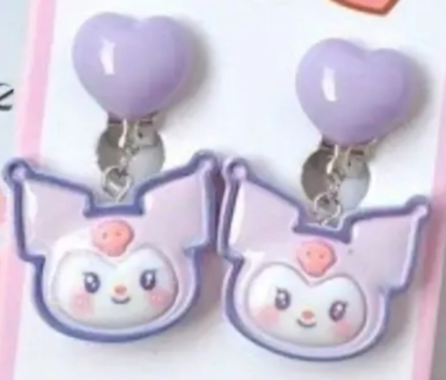 Acrylic Cartoon Hello Kitty Kuromi Inspired Character Clip-On Heart Drop Dangle Earrings