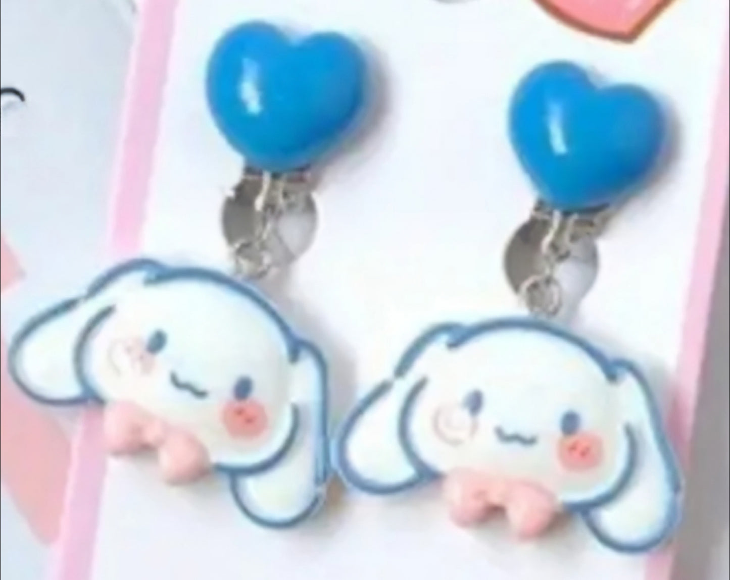 Acrylic Cartoon Hello Kitty Cinnamoroll Inspired Character Clip-On Heart Drop Dangle Earrings