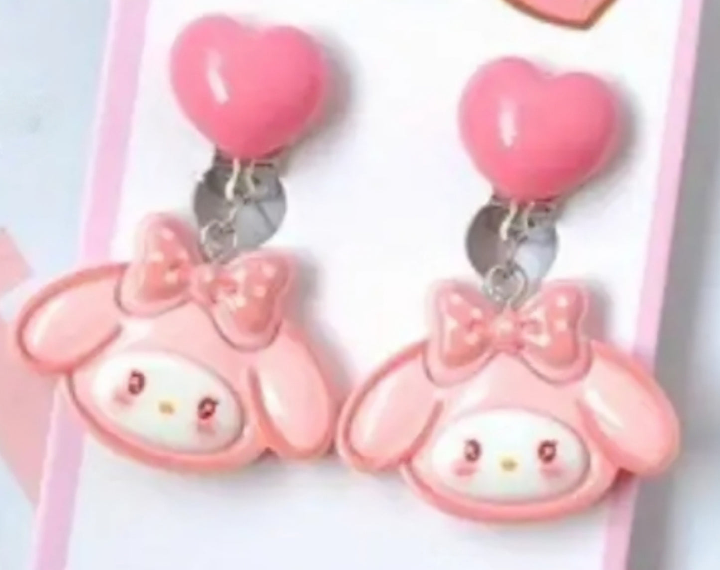 Acrylic Cartoon Hello Kitty My Melody Inspired Character Clip-On Heart Drop Dangle Earrings