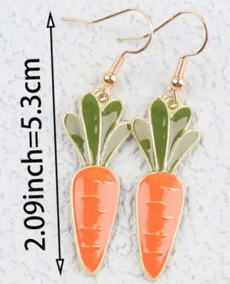 Easter Carrot Garden Vegetable Spring Theme Enamel Painted Gold Plated Dangle Earrings