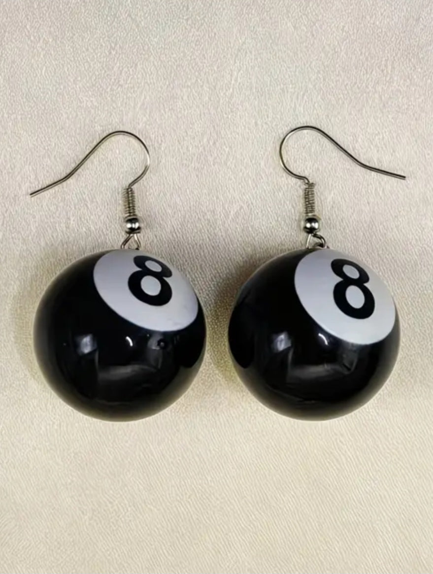 Acrylic 8 Ball Pool Lucky Good Fortune Punk Rock Drop Earrings
