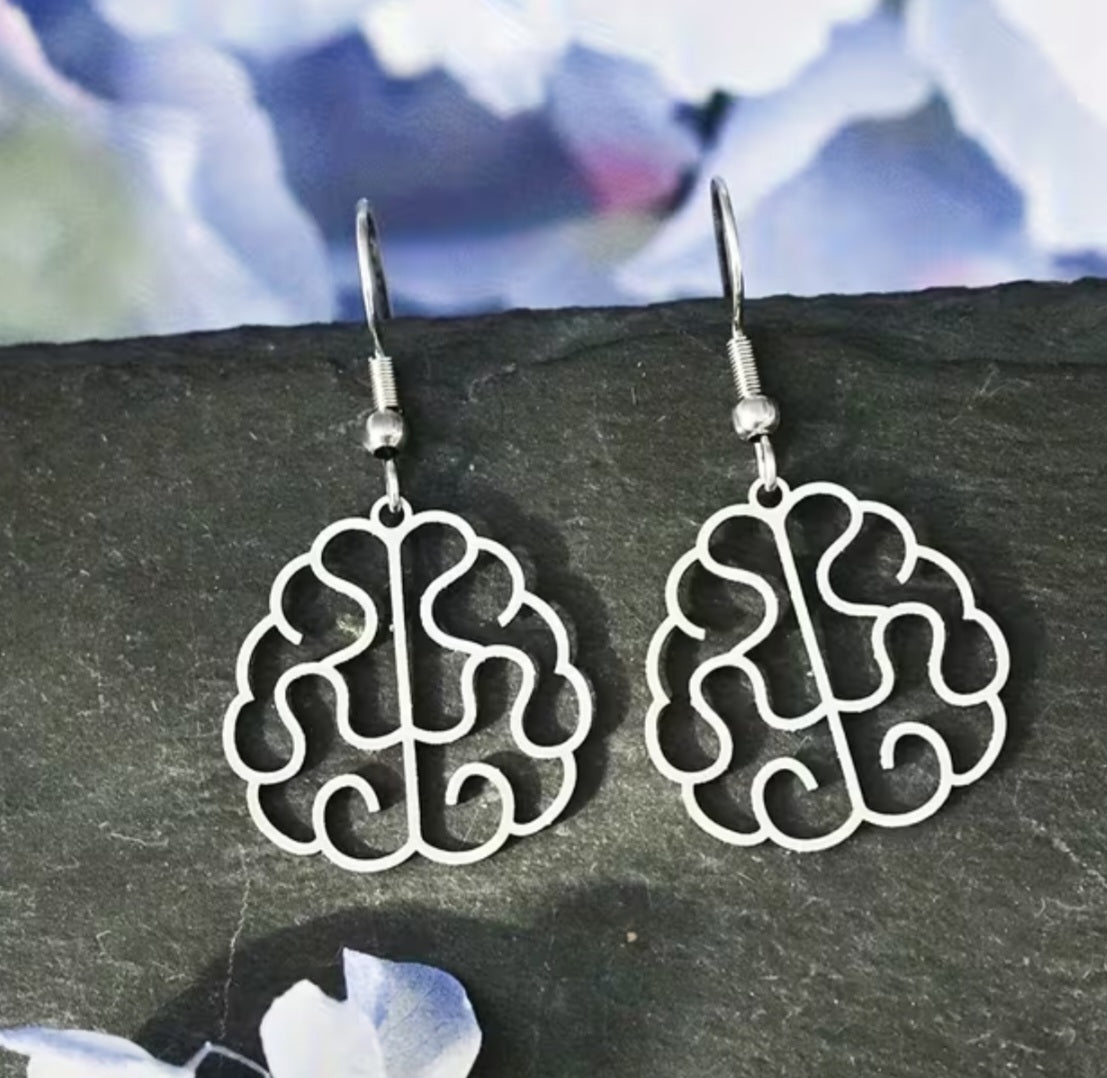 Cerebral Brain Neurology Science Fancy Lightweight Stainless Steel Delicate Drop Dangle Earrings