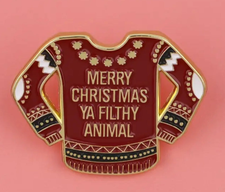 Home Alone Movie Inspired Merry Christmas Ya Filthy Animal Quote Ugly Sweater Festive Holidays Design Enamel Steel Pin Brooch Badge