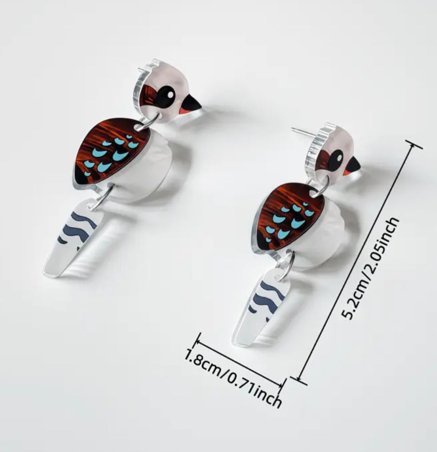 3 Part Hinged Acrylic Australia Cockatoo Kookaburra Parrot Bird Design Drop Dangle Earrings