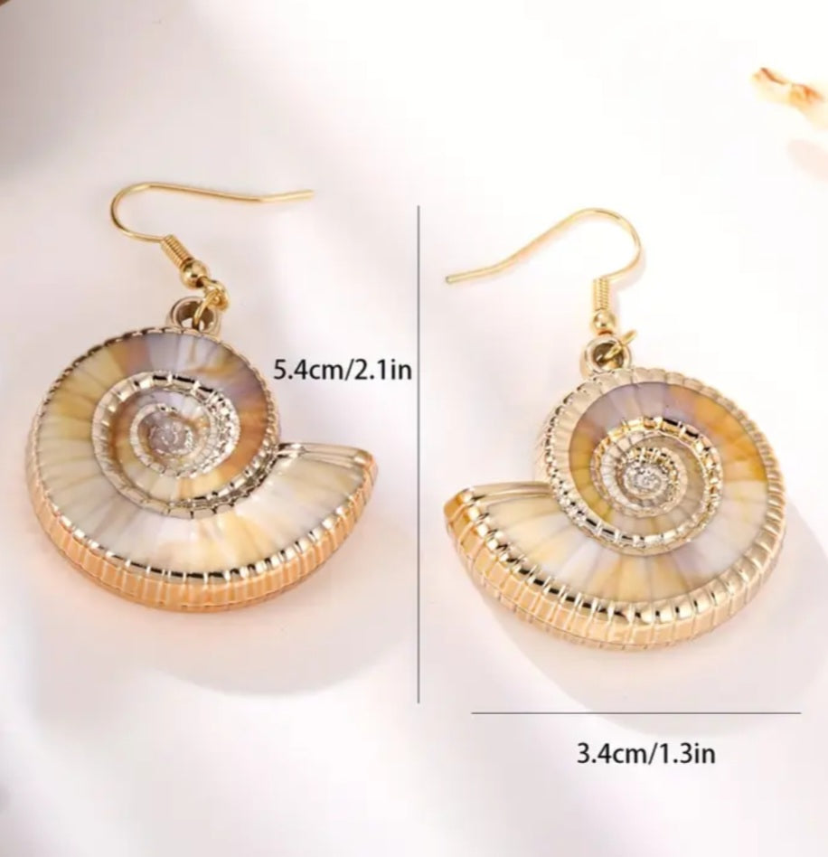 Conch Style Shell Design Gold Plated Drop Dangle Earrings
