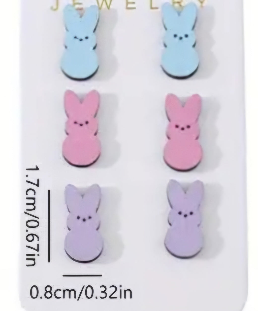 Cartoon Colourful Easter Bunny Rabbit Pastel Spring Small Wood Stud Earrings Set Of 3