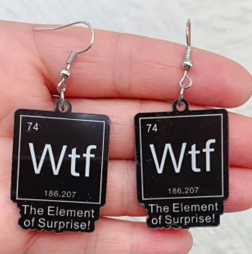 Acrylic Cartoon Game Tile WTF Design Scrabble Inspired Drop Dangle Earrings